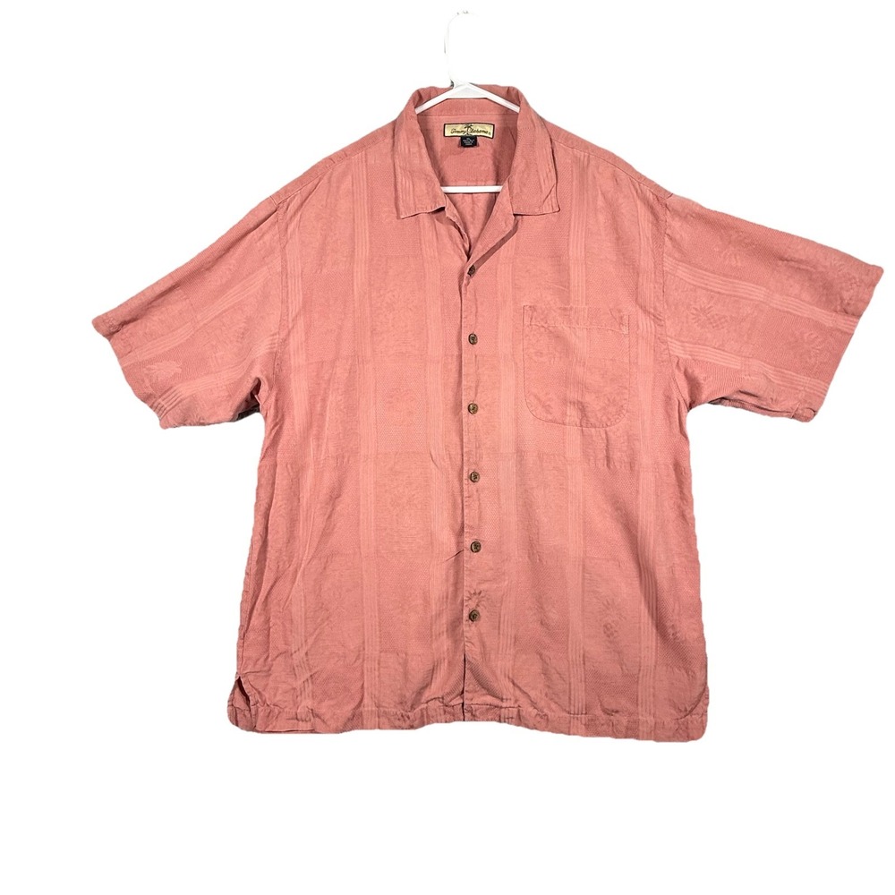 Tommy Bahama‎ Shirt Mens XL Peach Silk Vacation Button Up